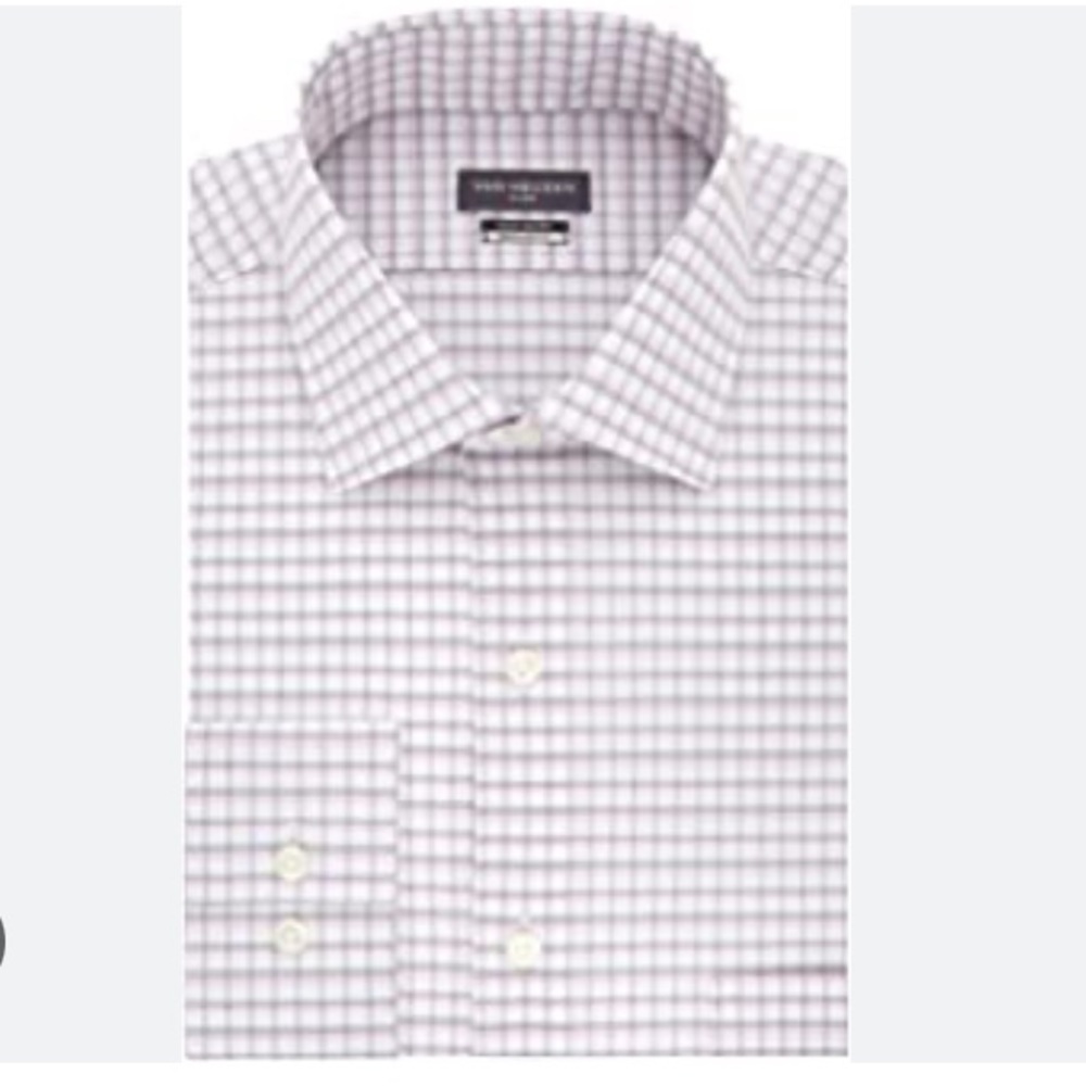 NWT Van Heusen Men's Flex Collar Athletic-Fit Pink/Grey/White Plaid Dress Shirt